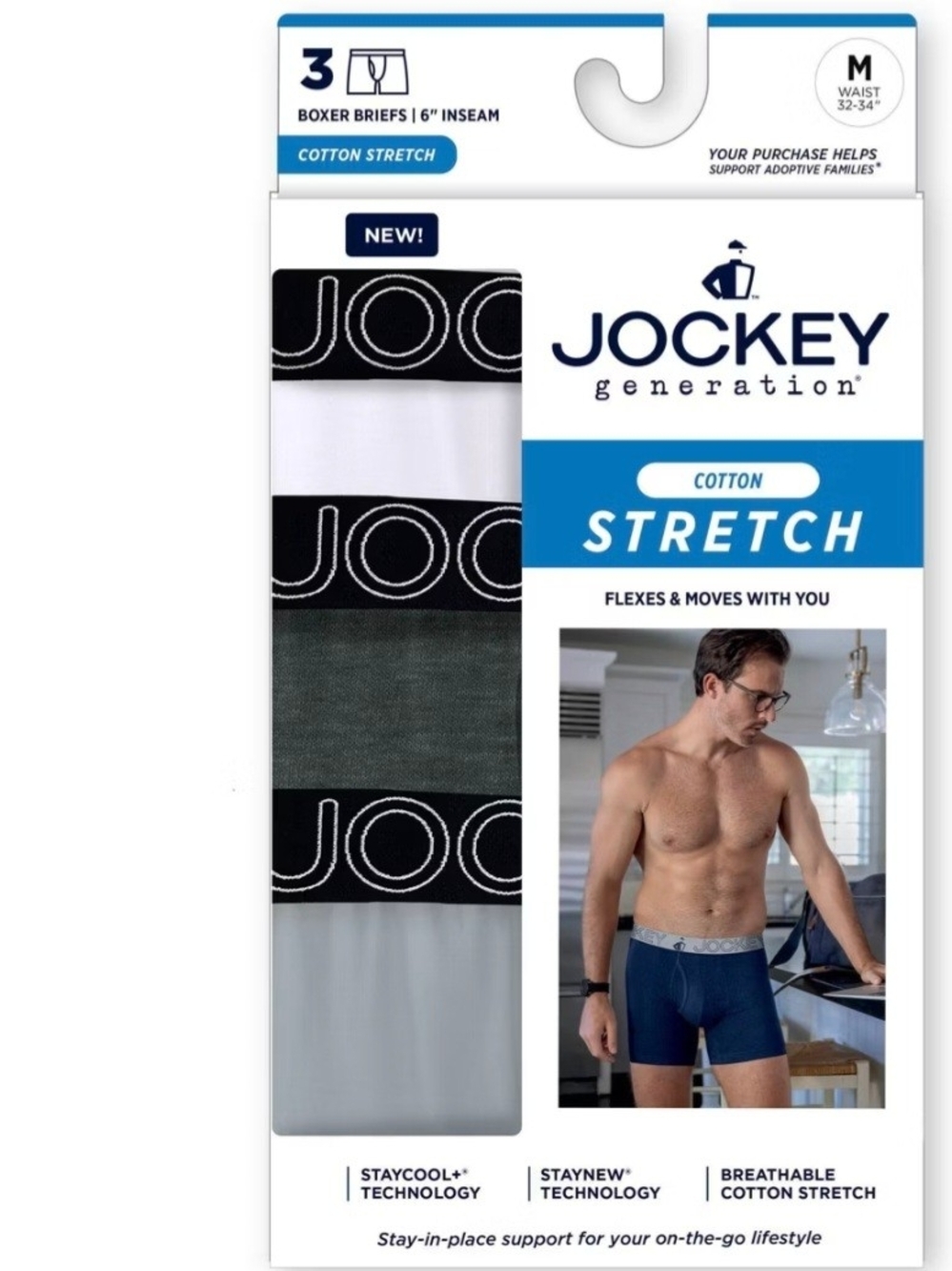 Jockey Boxer Briefs 3-Pack in Black, Gray, and White